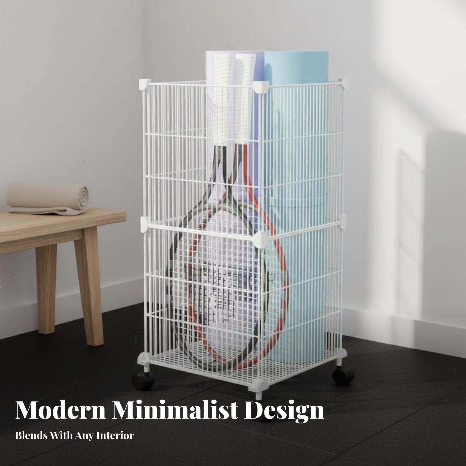 Sports Equipment Cart On Wheels - スポーツ用品収納カート 多用途スポーツギアオーガナイザーラック メタルワイヤーユーティリティバスケット（ホイール付き） 簡単に届く設計
