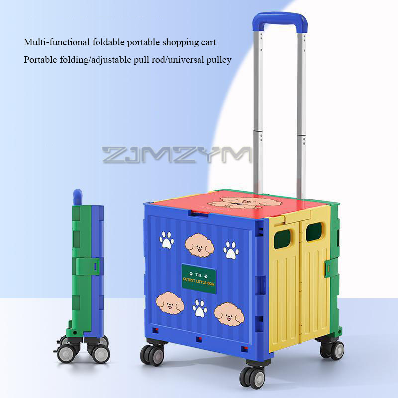 Sports Equipment Cart On Wheels - 折りたたみショッピングカートアニメ屋外キャンプピクニック手引きカート大容量家庭用食料品カート野菜バングカバー付き
