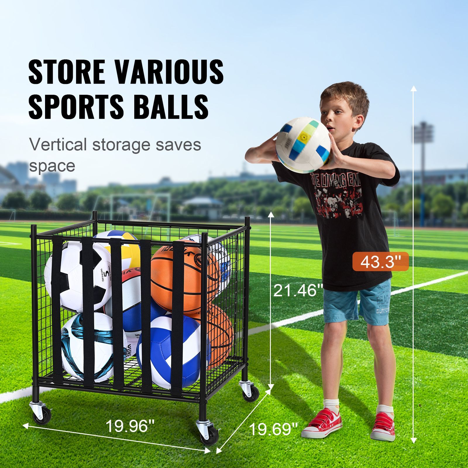 ローリングスポーツボール収納カート、伸縮性ストラップ付きロッ - Sports Equipment Basketball のレビューと価格