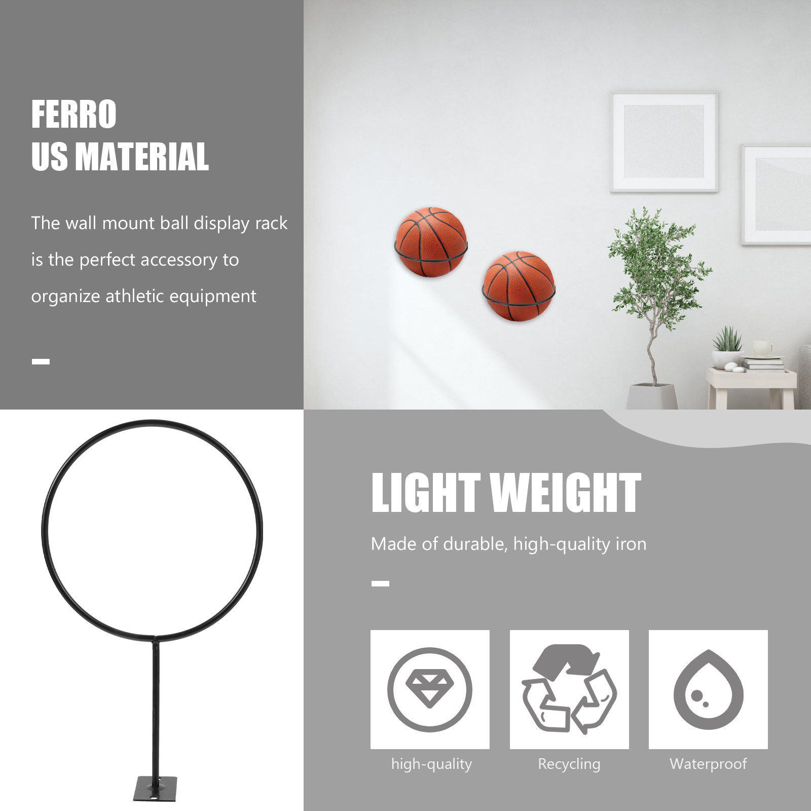 【5個入り】頑丈な鉄製ボールラック、壁掛け式バスケットボール - Sports Equipment Basketball のレビューと価格